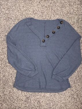 Women’s Slate Blue Button-Accent Knit Sweater